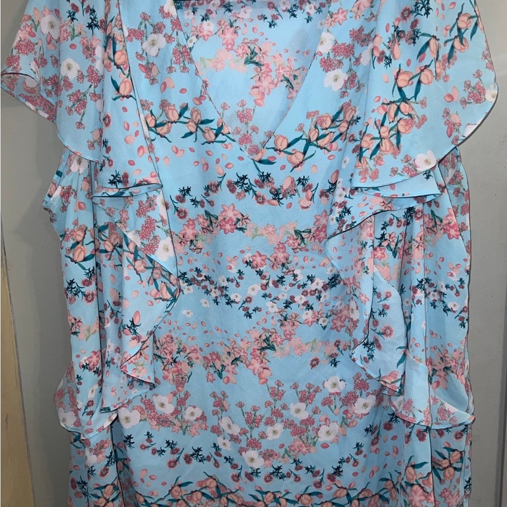 Floral Ruffle Dress in Blue and Pink